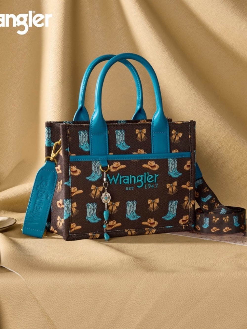 Wrangler Western Cowboy Print Tote Bag Coffee